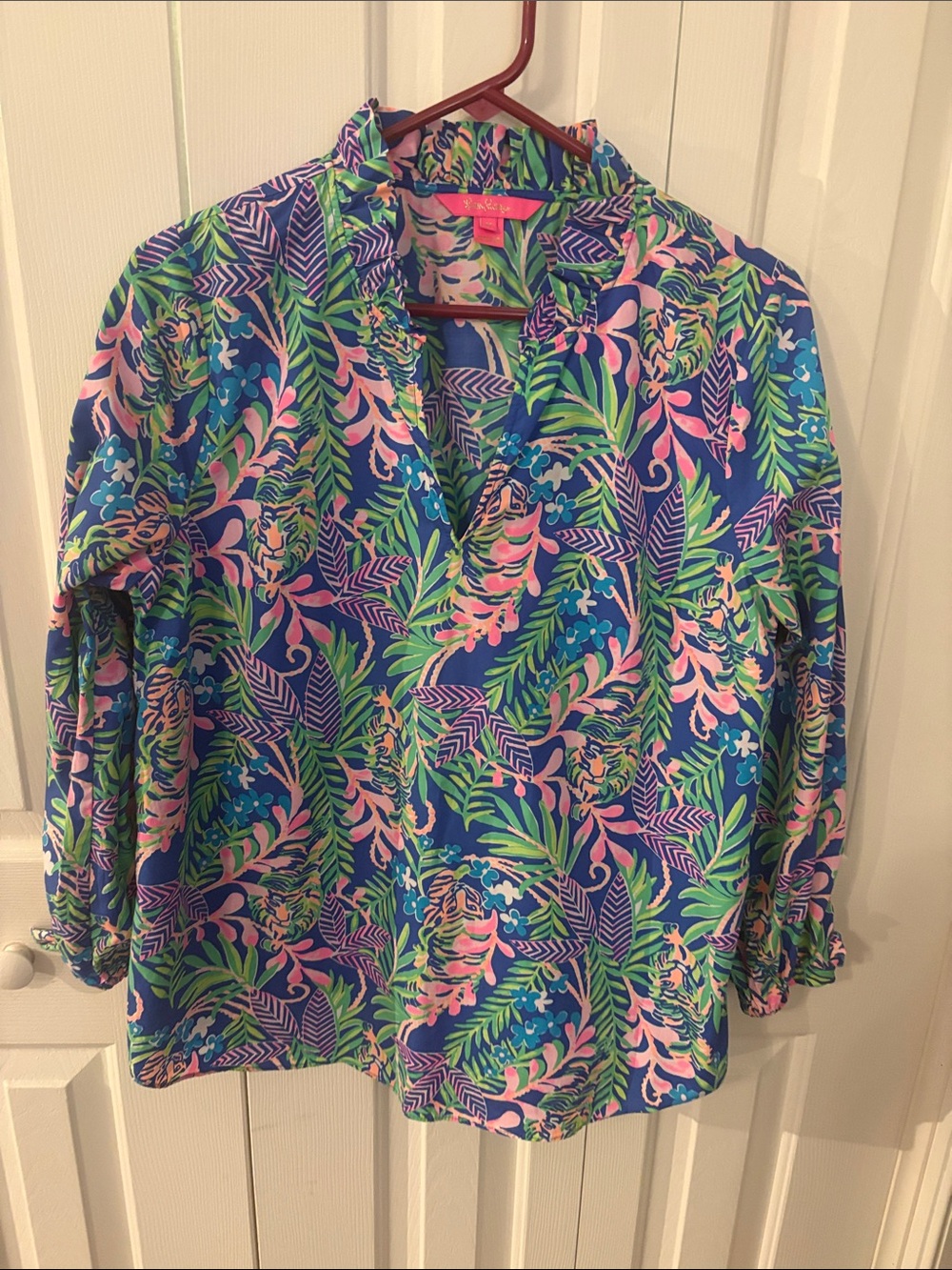 Lilly Pulitzer Blue Pink & Green Tropical Print Top
